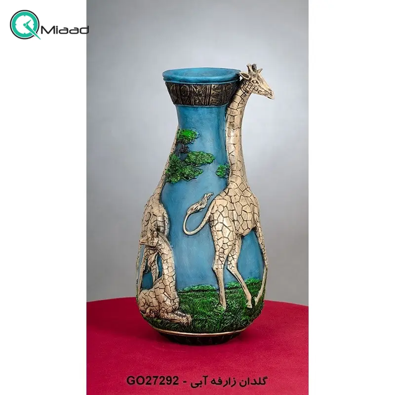 گلدان مدل زرافه کد GO27292، گلدان تزیینی و دکوری با طراحی شگفت انگیز و متمایز، رنگ آبی گلدان