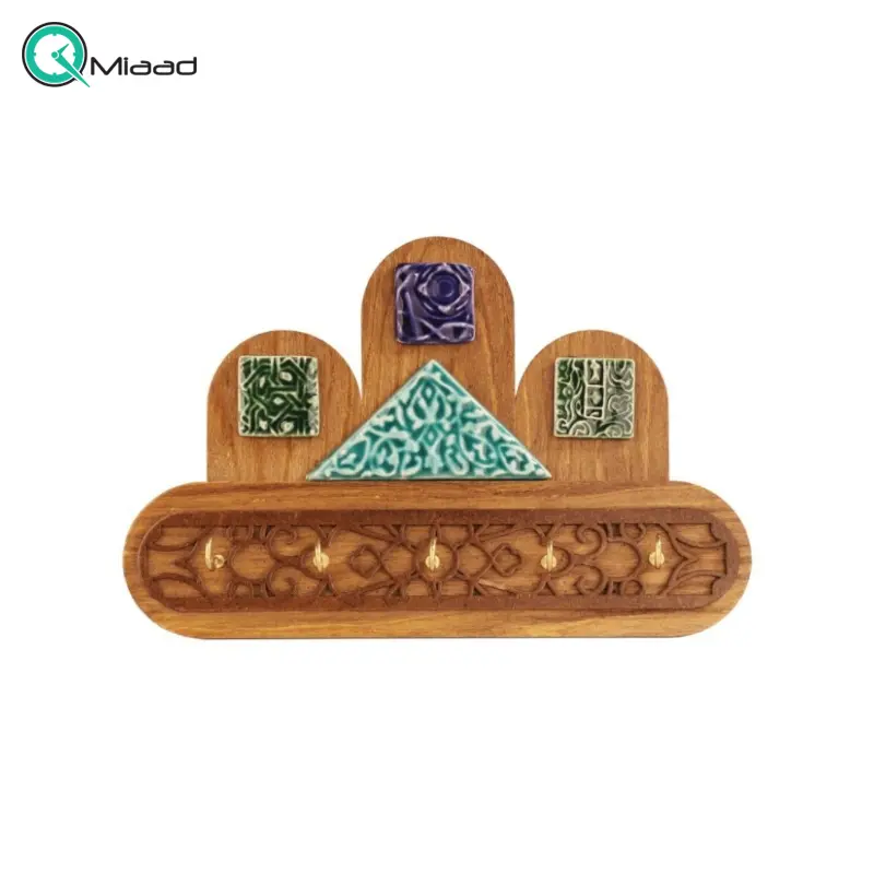 جاکلیدی با کد JA20013، جاکلیدی مدل تاج، دسترسی به 5 فضا مختلف برای نگه داری کلید، متریال چوب جا کلیدی