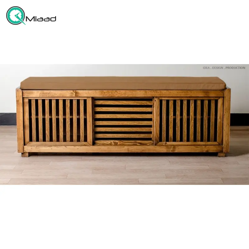 جاکفشی نشیمن مدل سویل کد JK03066، جاکفشی با طراحی سنتی، دارای طبقه های برای نگهداری کفش و جزییات مربوطه، رنگ رویه نسکافه ای تیره جاکفشی