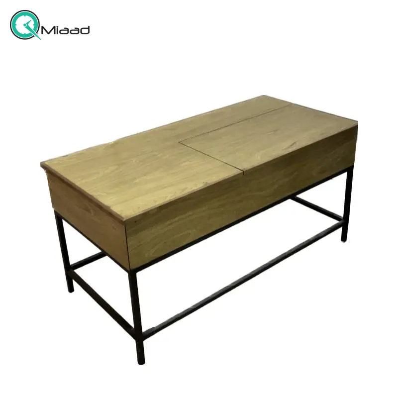 میز جلو مبلی اهرمی کشو دار مدل MI20011، میز جلو مبلی تمام چوب پایه دار، متریال مقاوم چوب و طراحی کلاسیک با طرح طبیعی چوب و اهرم دار خرید میز کنارسالنی