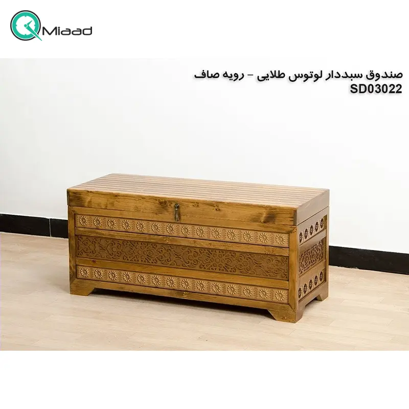صندوق چوبی مدل SD03021، صندوق سبد دار مدل لوتوس طلایی، رویه قوس صندوق چوبی