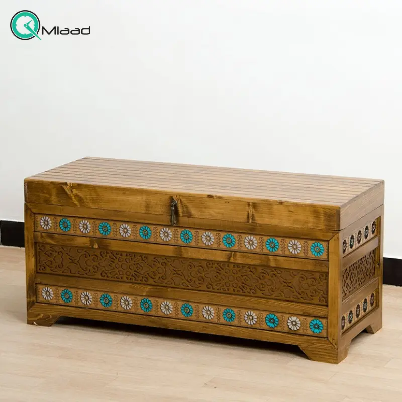 صندوق چوبی مدل SD03023، صندوق سبددار مدل لوتوس فیروزه نقره ای، رویه صاف صندوق چوبی