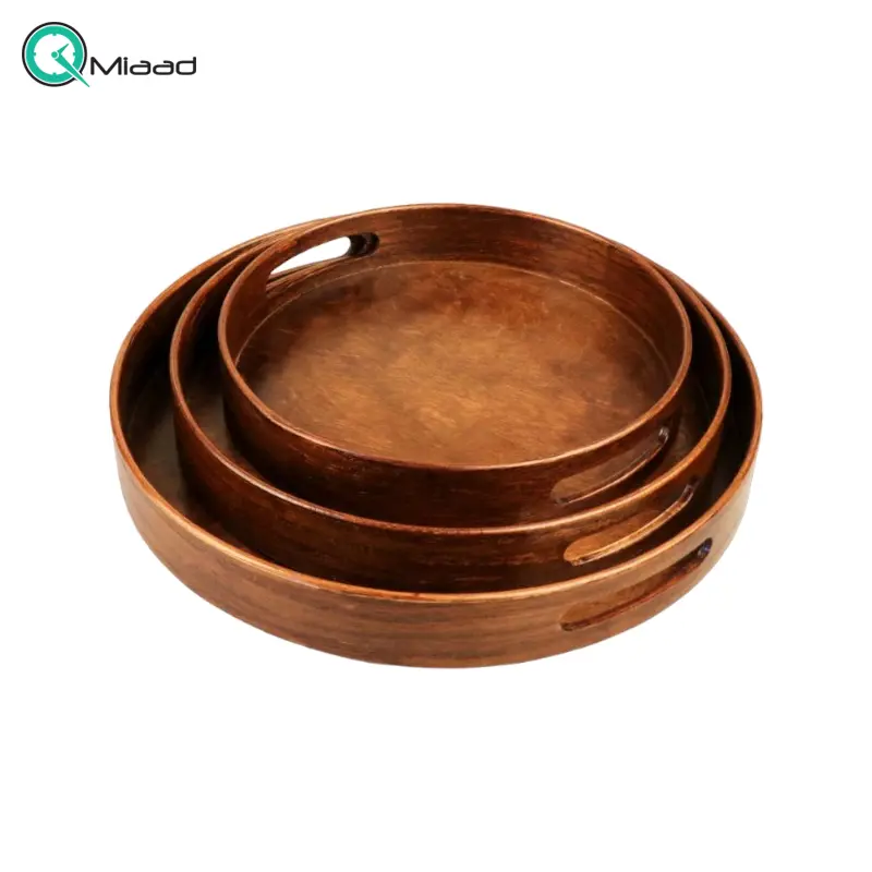 سینی گرد کوچک مدل SE03045، سینی دست ساز چوبی و سنتی، در تنوع رنگ و سایز، رنگ قهوه ای سینی چوبی