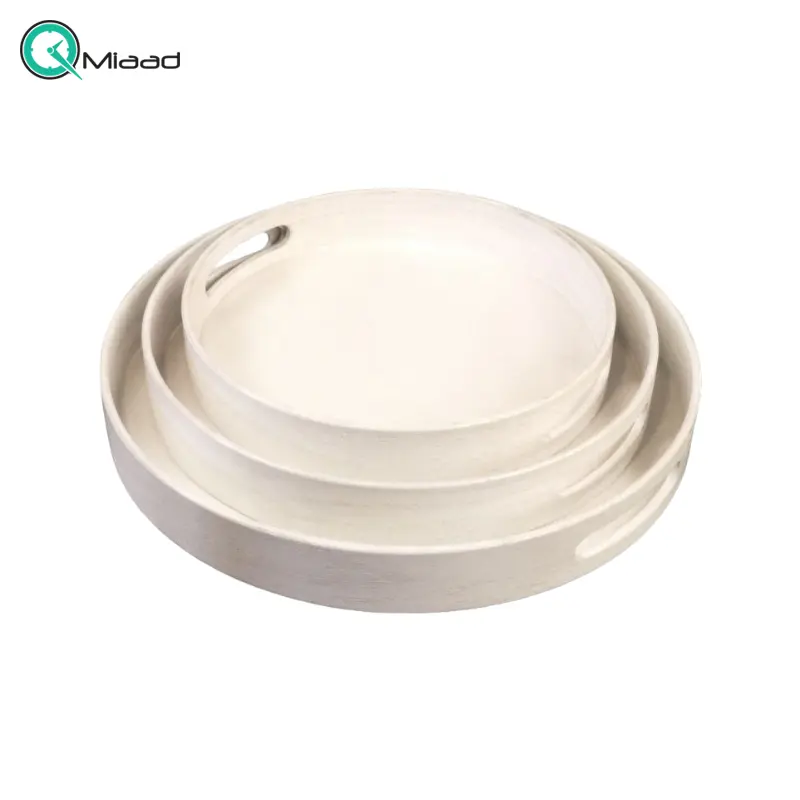 سینی گرد کوچک مدل SE03048، سینی دست ساز چوبی و سنتی، در تنوع رنگ و سایز، رنگ سفید سینی چوبی