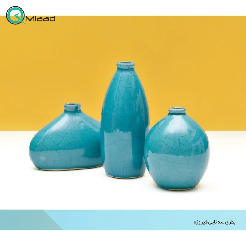 بطری سه تکه مدل فیروزه کد SR17019، ست سرامیکی سه سایز و دکوری با طراحی ساده و زیبا و همینطور خلاقانه، طرح فیروزه گلدان