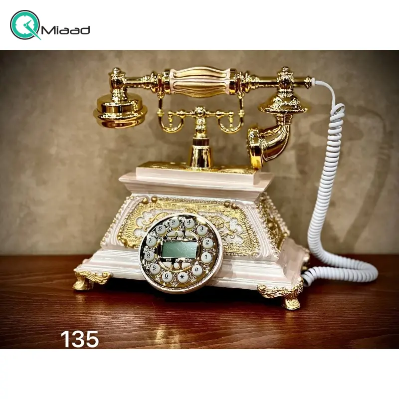 تلفن رومیزی چوبی آوا مدل 135، تلفن رومیزی کلاسیک با شماره گیر دکمه ای، تلفن رومیزی خاص و سنتی، بدنه چوبی، رنگ سفید تلفن چوبی سلطنتی