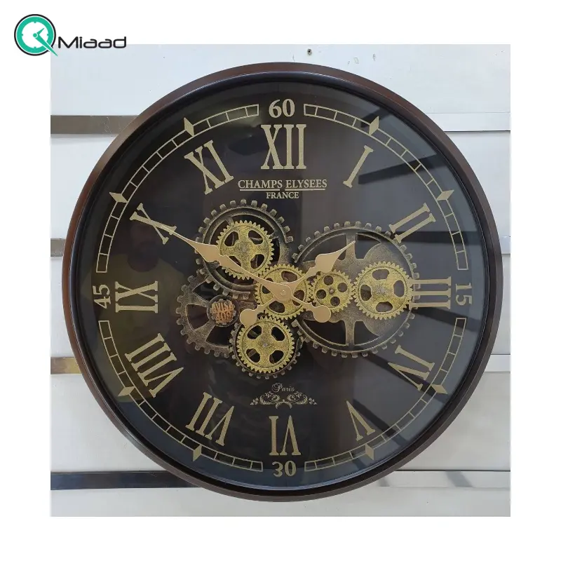 ساعت دیواری اویسا مدل 409، ساعت دیواری ساخته شده با بدنه پلاستیک، دارای چرخ دنده متحرک روی صفحه ساعت، اعداد لاتین، سایز 60، رنگ قهوه ای ساعت دیواری