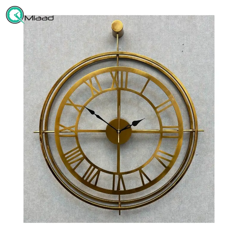 ساعت دیواری فلزی مدل 1280، ساعت دیواری مدرن و ساده فلزی قطر 80 سانت با موتور آرامگرد، رنگ طلایی ساعت دیواری