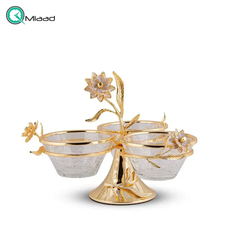ظرف اردو خوری بنیکو، ظرف پذیرایی سه پیاله آبگز نارسیس از جنس برنج کد 4243 ظروف پذیرایی