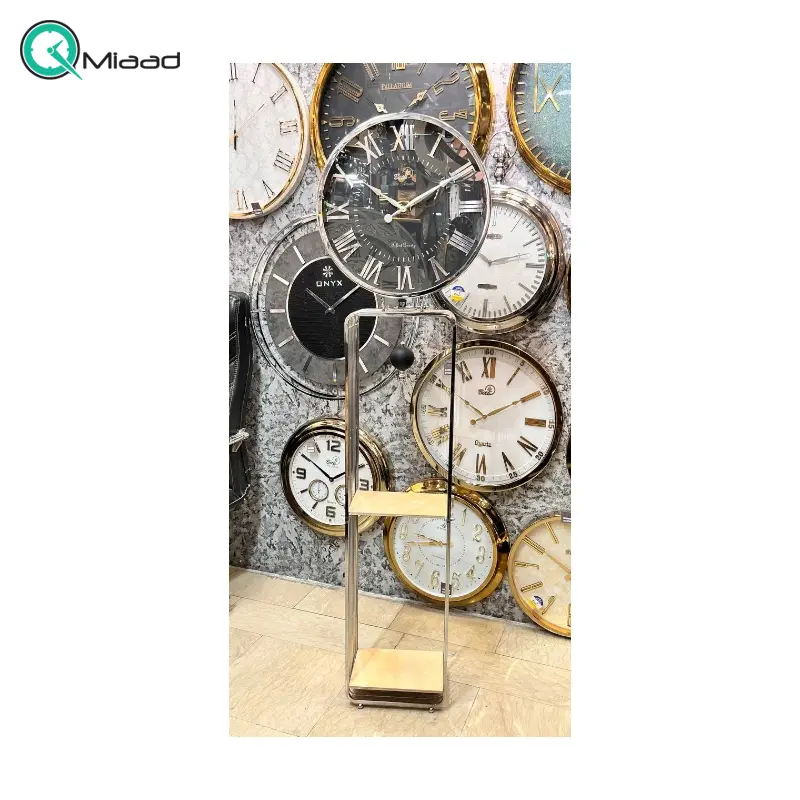 ساعت ایستاده بتیس مدل 4560، ساعت کنار سالنی 2 تیکه باکس دار مدرن با متریال فلز، رنگ آبکاری شده با ارتفاع 210 سانت و قطر 46 سانت ساعت، رنگ سیلور مشکی ساعت ایستاده