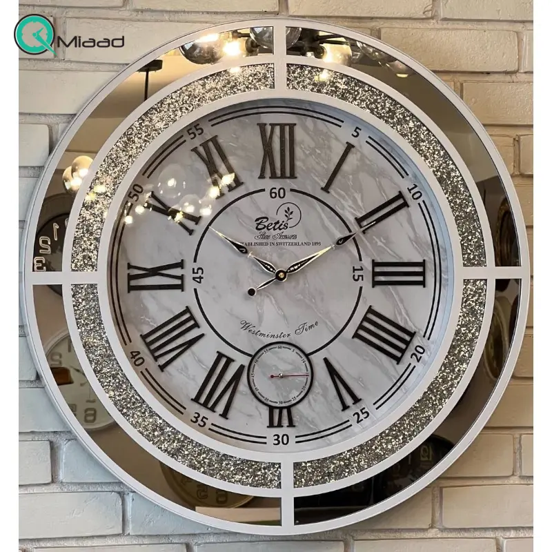 ساعت دیواری بتیس مدل 6709، ساعت دیواری با متریال چوب و آینه، دو موتوره و دارای موتور ثانیه شمار مستقل، رنگ سفید ساعت دیواری