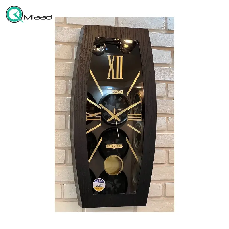 ساعت دیواری چوبی بتیس مدل 7035 مشکی، ساعت دیواری چهارگوش با متریال تمام چوب، دارای پاندول، سایز 70x35x7 با تنوع رنگی ساعت دیواری