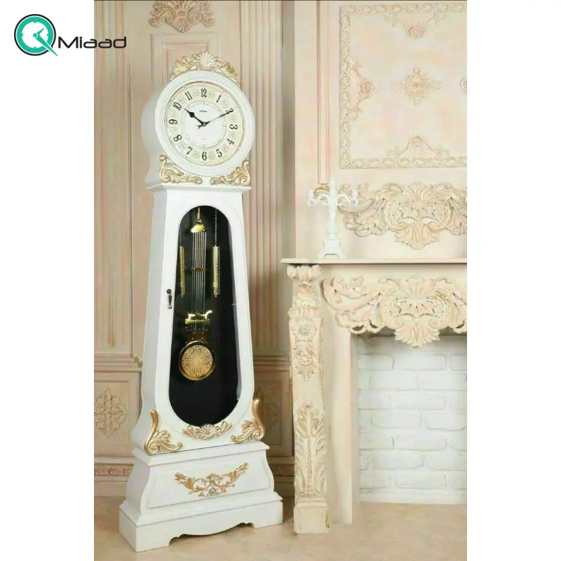ساعت ایستاده و کنارسالنی مدل 801، ساعت بسیار زیبا طرح کلاسیک با متریال پلاستیک، دارای پاندول بزرگ، رنگ سفید ساعت کنارسالنی