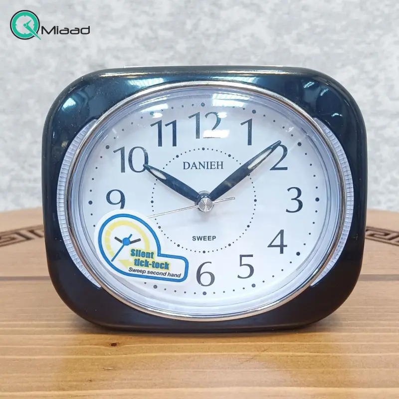 ساعت رومیزی دانیه کد 826، ساعت رومیزی فانتزی زنگدار آرامگرد، ساعت رومیزی مناسب اتاق خواب، اتاق کار، رنگ مشکی ساعت رومیزی