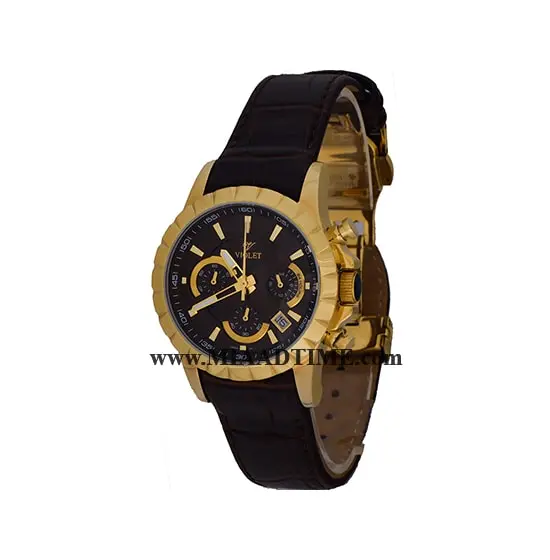 ساعت مچی ویولت زنانه کرنوگراف بند چرم طلایی صفحه قهوه ای کد 0403/2G ساعت ویولت بند چرمی