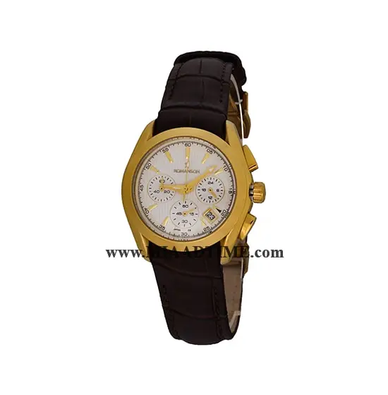 ساعت مچی رومانسون زنانه کرنوگراف گرد چرمی طلایی صفحه سفید کد 1871 ساعت مچی زنانه مارک دار
