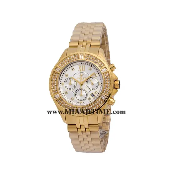 ساعت ویولت Violet زنانه کرنوگراف گرد فلزی نگین دار طلایی صفحه سفید کد 0484/2 ساعت ویولت