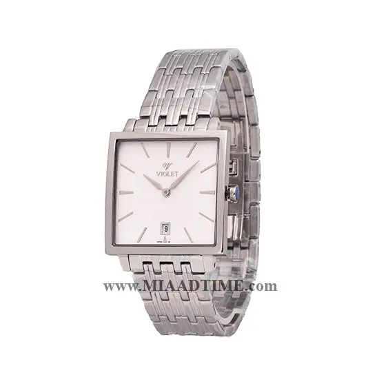 ساعت مچی ویولت مردانه کلاسیک صفحه مربع استیل صفحه سفید کد 0195G خرید اینترنتی ساعت مچی مردانه بند استیل