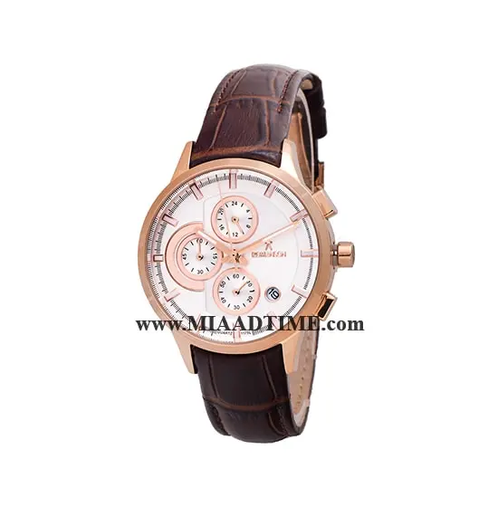 ساعت مچی رومانسون زنانه کرنوگراف گرد چرمی رزگلد صفحه سفید کد 16254 ساعت مچی زنانه مارک دار