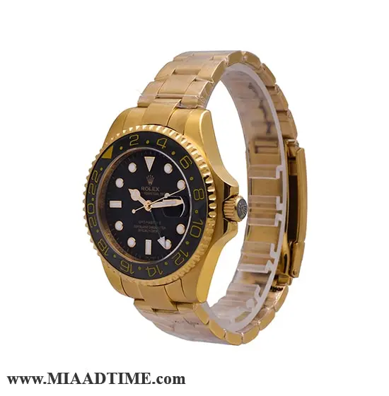 ساعت مچی رولکس مردانه گرد فلزی طلایی، دور قاب سرامیکی، شب نما، صفحه مشکی کد 5141 ساعت مچی