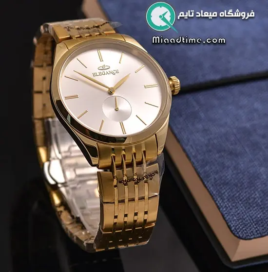 ساعت مچی مردانه الگانس گرد استیل طلایی صفحه سفید کد 27534 ساعت الگانس سه موتوره