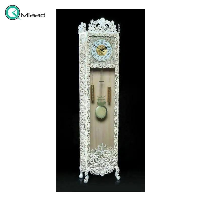 ساعت ایستاده و کنارسالنی اکو مدل 701، ساعت بسیار زیبا طرح کلاسیک با متریال پلاستیک آبکاری شده، دارای پاندول بزرگ، رنگ سفید ساعت کنارسالنی