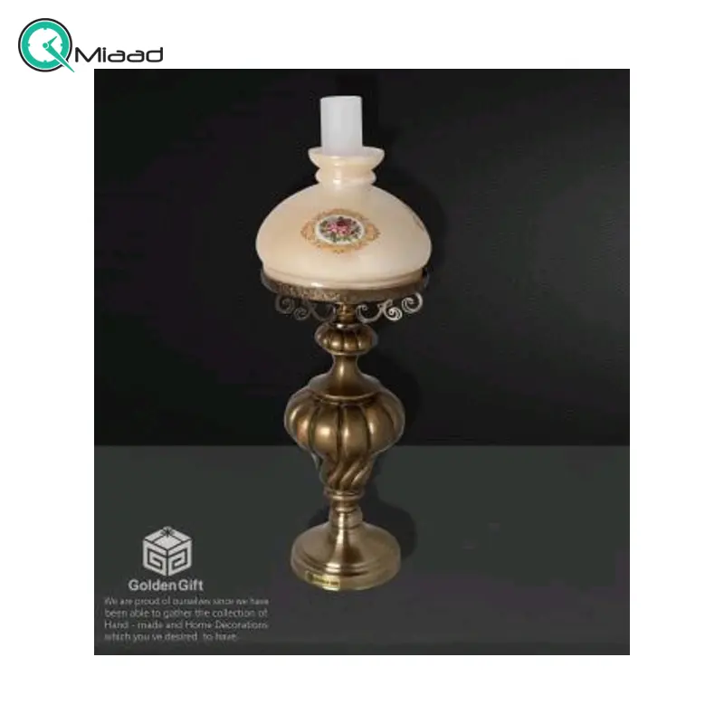 آباژور رومیزی پلی استر طرح گردسوز مدل 718، چراغ خواب رومیزی چوب و فلز مناسب اتاق خواب و سالن پذیرایی  آباژور