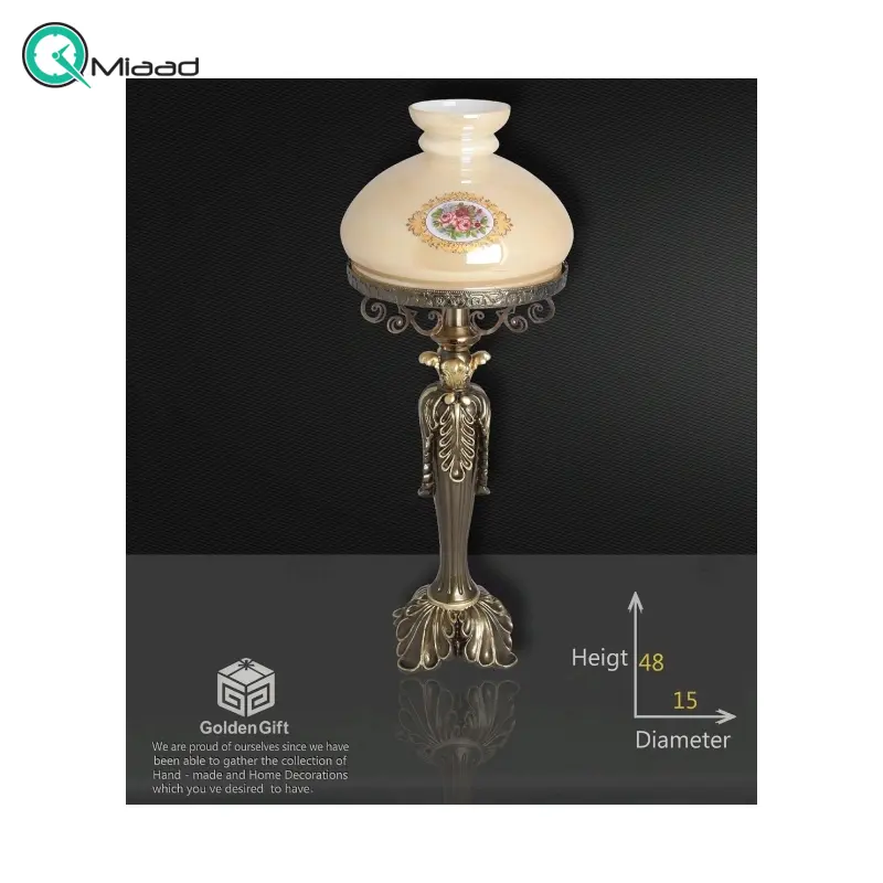 آباژور رومیزی پلی استر طرح گردسوز مدل 722، چراغ خواب رومیزی چوب و فلز مناسب اتاق خواب و سالن پذیرایی  آباژور