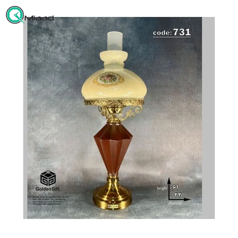 آباژور رومیزی چوبی طرح گردسوز مدل 731، چراغ خواب رومیزی چوب و فلز مناسب اتاق خواب و سالن پذیرایی  آباژور