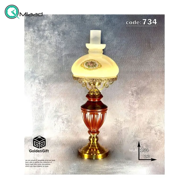 آباژور رومیزی چوبی طرح گردسوز مدل 734، چراغ خواب رومیزی چوب و فلز مناسب اتاق خواب و سالن پذیرایی  آباژور