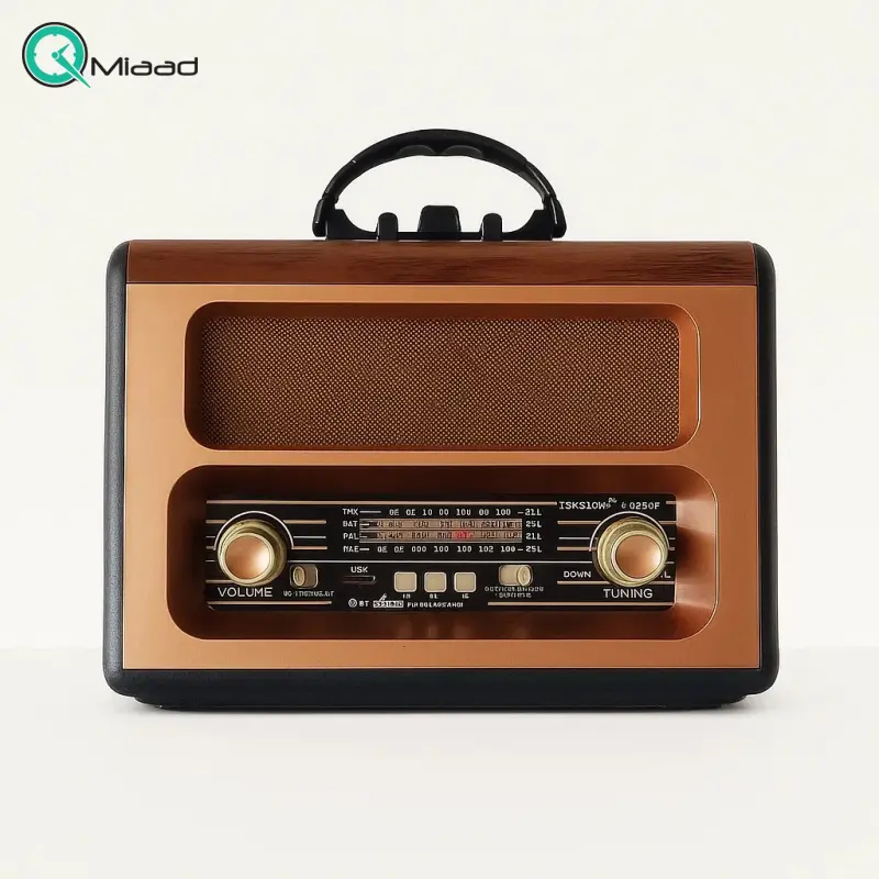 رادیو کلاسیک، رادیو شارژی قابل حمل با قابلیت های فوق العاده،قابلیت نصب فلش مموری و USB، پشتیبانی از بلوتوث و دارای بند دستی | مدل 089 رادیو شارژی