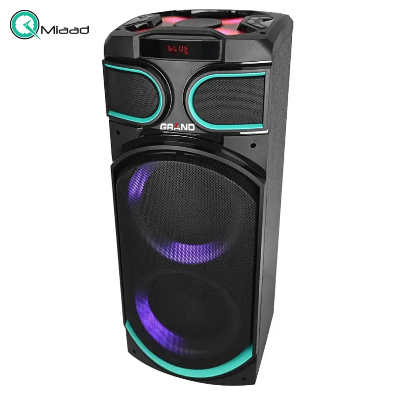 اسپیکر بلوتوث گرند، اسپیکر بلوتوثی دارای نور موزیکال، دارای پنل حرفه ای تنظیم صدا، دارای ریموت کنترل، قابلیت های AUX,USB,BT,FM و میکروفون وایرلس | مدل 8833 اسپیکر بلوتوث