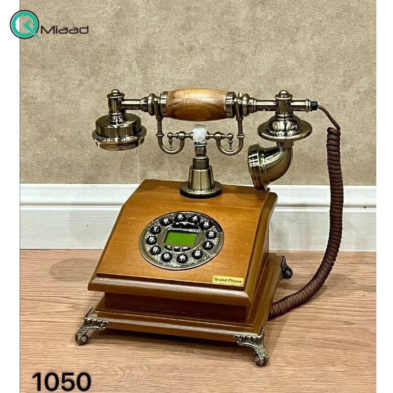 تلفن گرندفون Grand Phone مدل 1050، تلفن رومیزی کلاسیک با شماره گیر دکمه ای، متریال چوبی تلفن و همچنین دارای کالر آیدی تلفن رومیزی