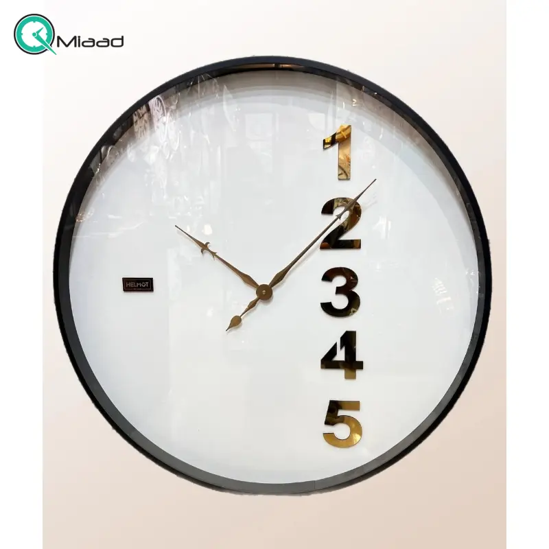 ساعت دیواری هلموت کد 6077، ساعت دیواری مدرن عدد خطی با طراحی مینیمال با زه فلزی رنگ استاتیک، سایز 60 سانتی متر، موتور میتسو با 5 سال ضمانت هلموت ساعت