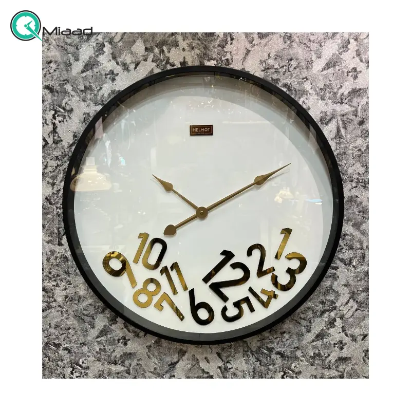 ساعت دیواری هلموت کد 6083، ساعت دیواری مدرن عدد ریخته صفحه چوب با طراحی مینیمال و زه فلزی رنگ استاتیک، سایز 60 سانتی متر، موتور میتسو با 5 سال ضمانت هلموت ساعت