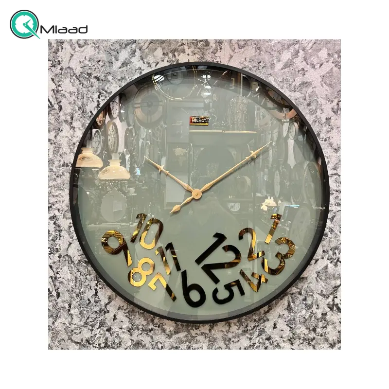 ساعت دیواری هلموت کد 6084، ساعت دیواری مدرن عدد ریخته صفحه چوب با طراحی مینیمال و زه فلزی رنگ استاتیک، سایز 60 سانتی متر، موتور میتسو با 5 سال ضمانت هلموت ساعت