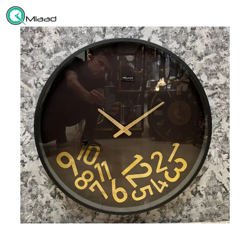 ساعت دیواری هلموت کد 6085، ساعت دیواری مدرن عدد ریخته صفحه چوب با طراحی مینیمال و زه فلزی رنگ استاتیک، سایز 60 سانتی متر، موتور میتسو با 5 سال ضمانت هلموت ساعت