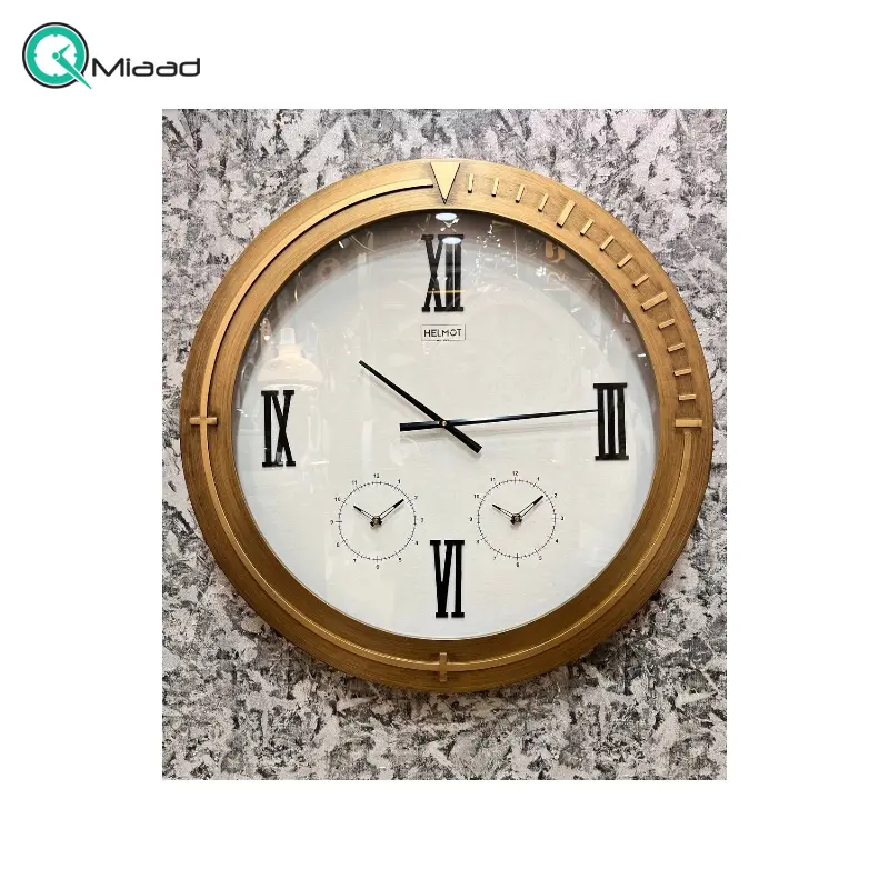 ساعت دیواری هلموت کد 80131، ساعت دیواری سه موتوره کلاسیک با طراحی مینیمال، صفحه و اعداد چوبی، سایز 80 سانت ساعت