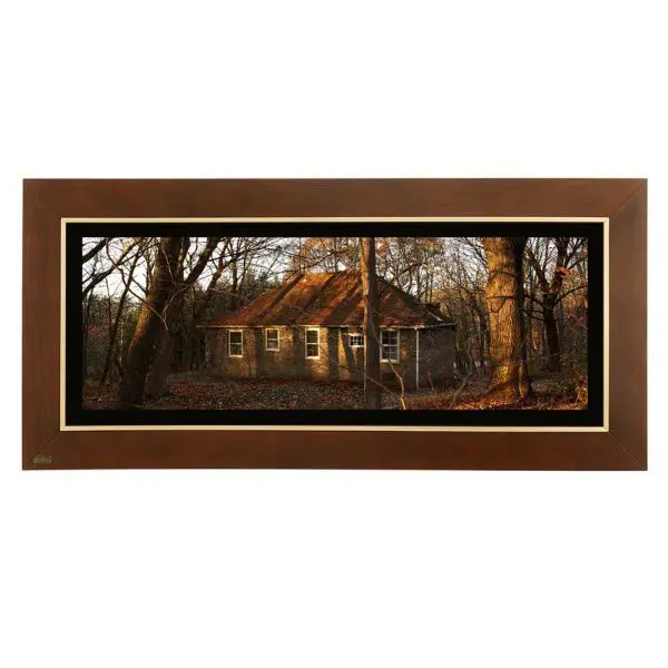 تابلو نقاشی چوبی لوتوس مدل کلبه ای جنگل کد FWB-119x54-A تابلو