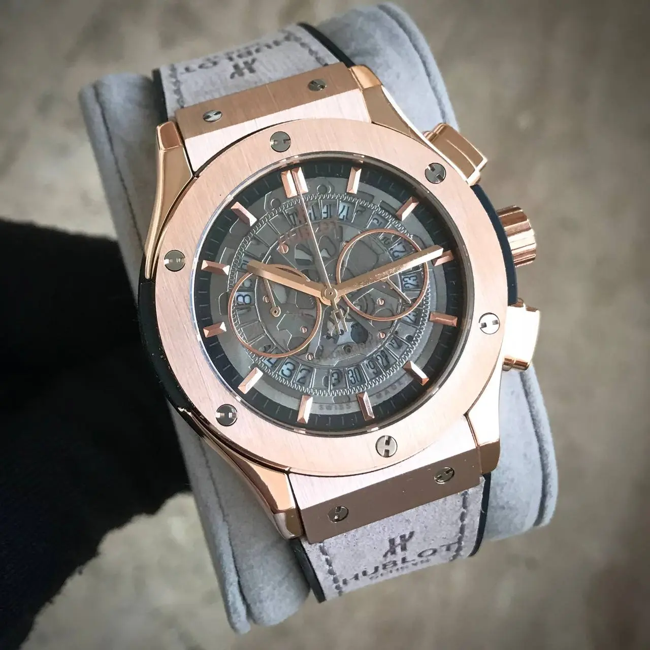 ساعت مچی مردانه هابلوت مدل 3310 طوسی رزگلد خرید اینترنتی ساعت مچی سه موتوره مردانه