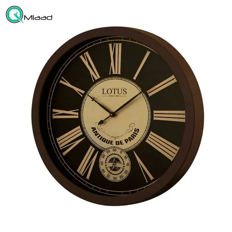 ساعت دیواری لوتوس، ساعت دیواری چوبی لوتوس، سایز 80 سبک کلاسیک رنگ کرم قهوه ای مدل RENTON، کد 7735 ساعت دیواری