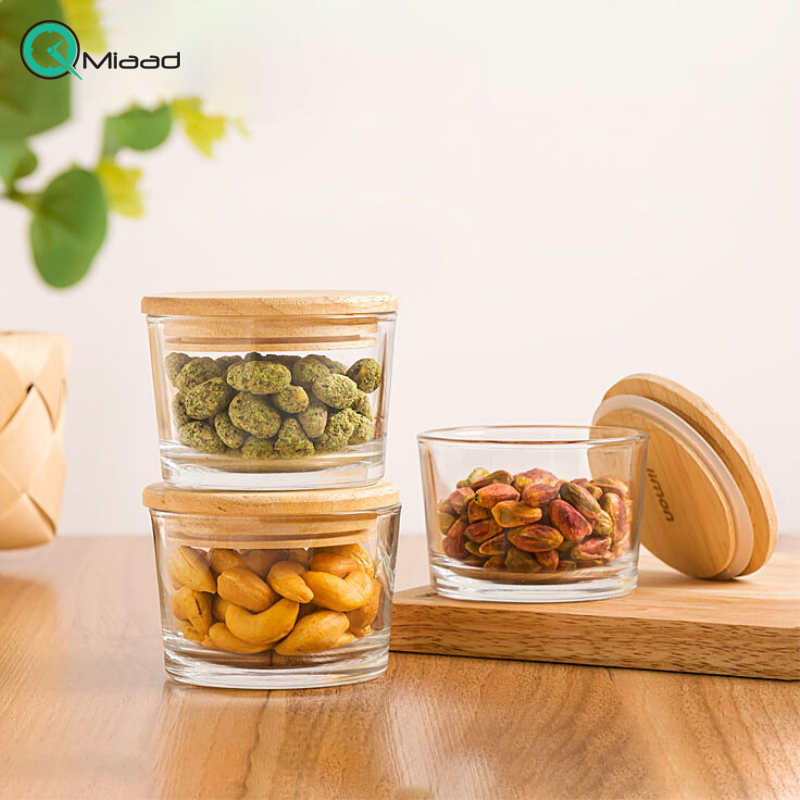 ظرف شیشه ای درب چوبی برند لیمون مدل 221059