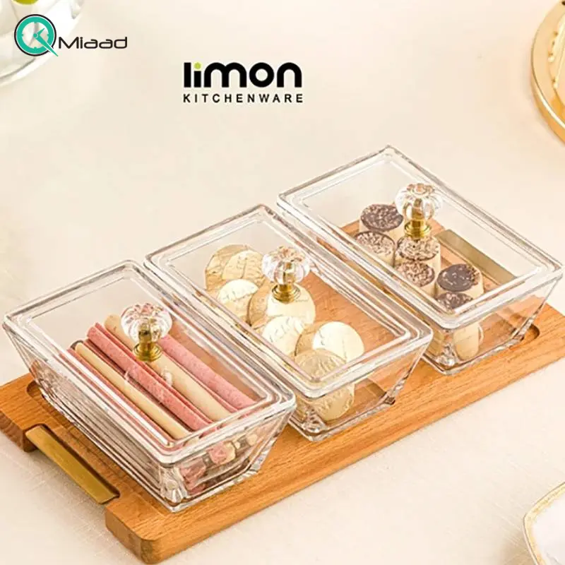 اردوخوری 3 عددی پایه چوبی برند لیمون مدل 224859، اردو خوری مستطیل 3 خانه پایه چوبی برای سرو شیک و منظم تنقلات و خوراکیهای متنوع در میز پذیرایی یا آشپزخانه ظروف پذیرایی