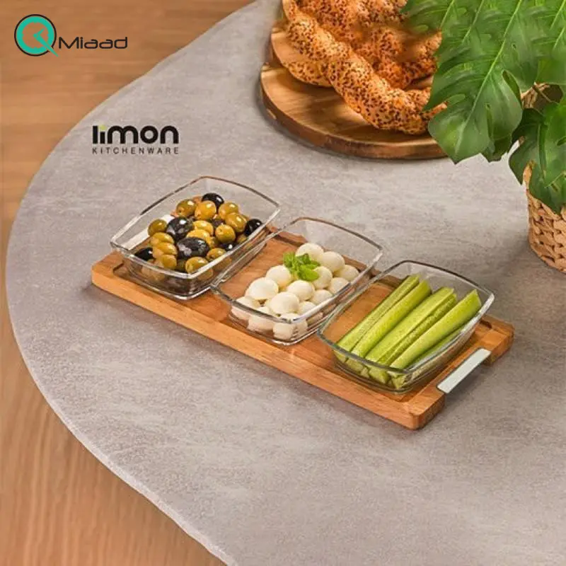 اردوخوری 3 عددی پایه چوبی برند لیمون مدل 225259، اردو خوری بزرگ 3 خانه پایه چوبی برای سرو شیک و منظم تنقلات و خوراکیهای متنوع در میز پذیرایی یا آشپزخانه ظروف پذیرایی
