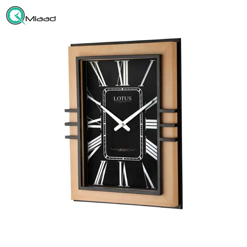 ساعت دیواری چوبی لوتوس مدل ANTON کد 5022، ساعت دیواری با متریال MDF و طراحی چهارگوش، صفحه مشکی و بدنه چوبی قهوه ای رنگ ساعت دیواری
