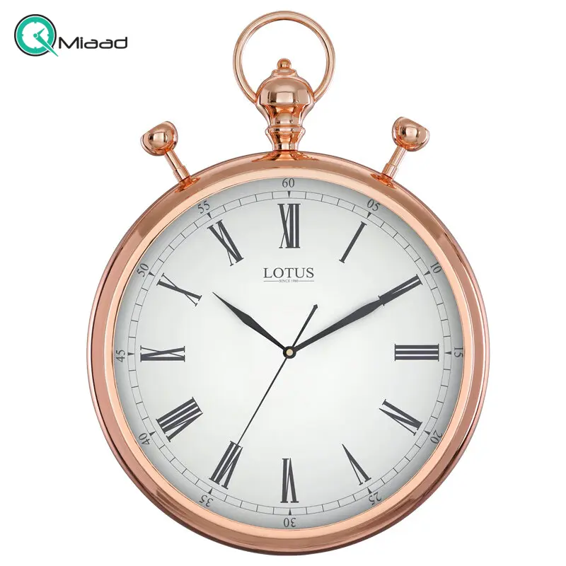 ساعت دیواری فلزی لوتوس مدل 20501 رزگلد، ساعت دیواری فلزی قطر 34، ساعت دیواری طرح جیبی نوستالژی با اعداد یونانی ساعت دیواری