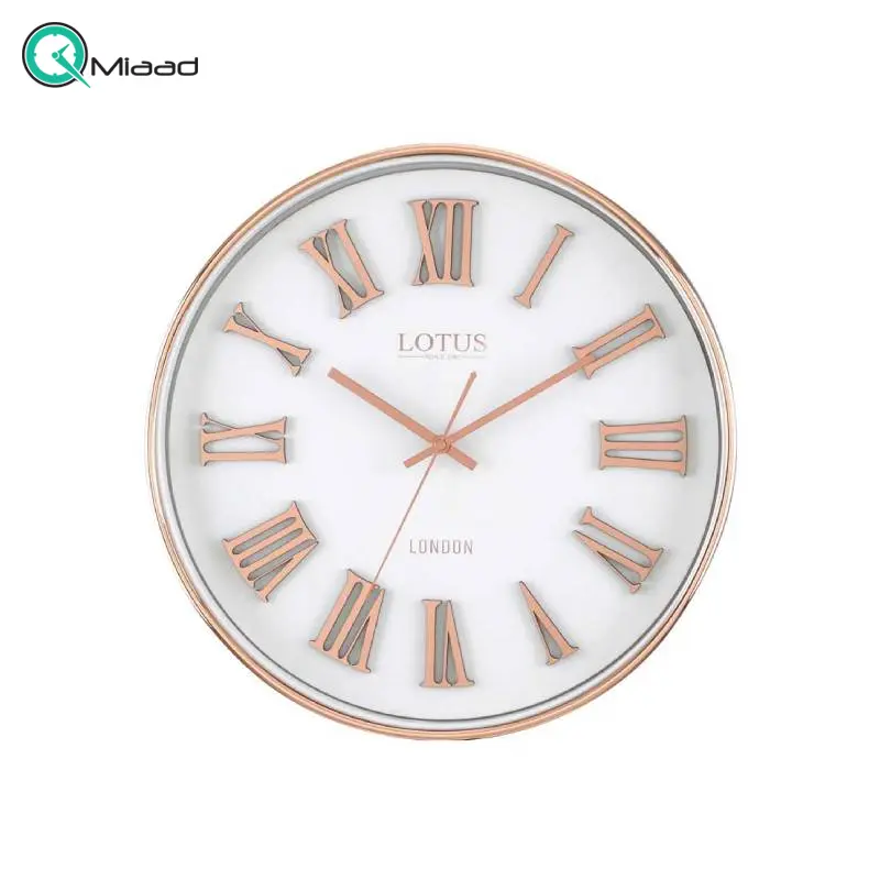 ساعت دیواری فلزی لوتوس مدل الن کد 7713، ساعت دیواری با سایز 40 از نیو کالکشن لوتوس، ساعت دیواری مدرن و مینیمال با طراحی نوین، رنگ رزگلد ساعت دیواری