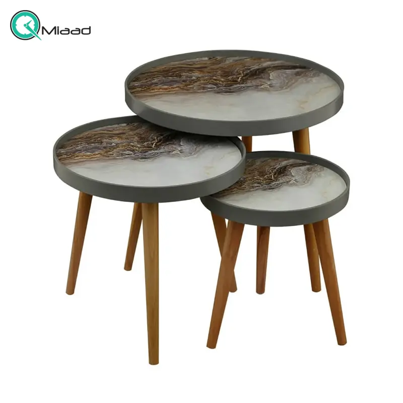 میز عسلی، میز عسلی چوبی سه تکه لوتوس، نقاشی شده به سبک روستیک، دارای شیشه متحرک و چاپ مستقیم روی شیشه، مدل LUCCA کد 731 میز عسلی