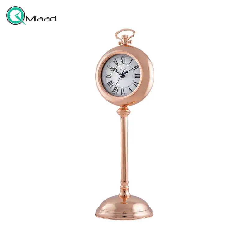 ساعت رومیزی فلزی لوتوس مدل 804، ساعت رومیزی با طراحی مدرن و مینیمال، بدنه فلزی آبکاری شده براق رنگ رزگلد ساعت رومیزی
