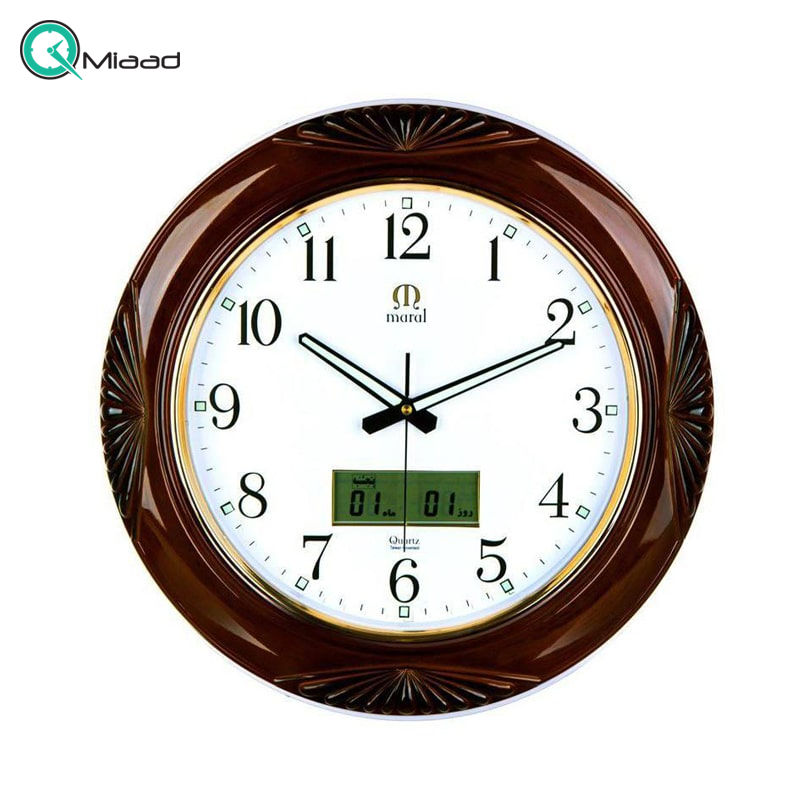 ساعت دیواری چوبی مارال با تقویم دیجیتال مدل 8